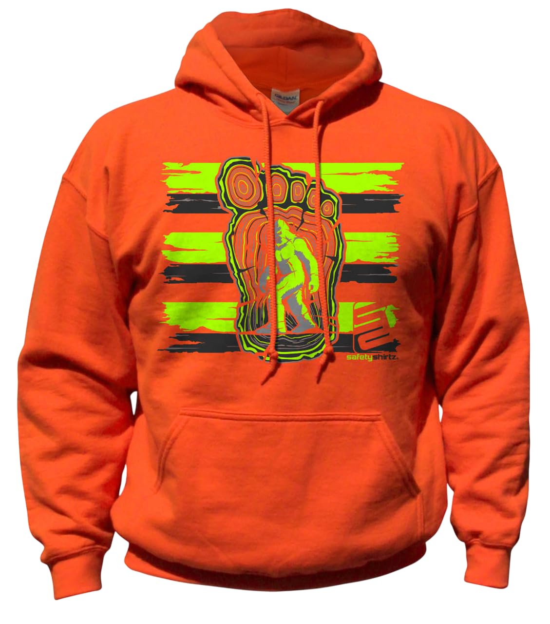 SafetyShirtz Men's Bigfoot Hi-Vis Stripe Hoodie, Neon Yellow/Reflective/Orange - X-Large