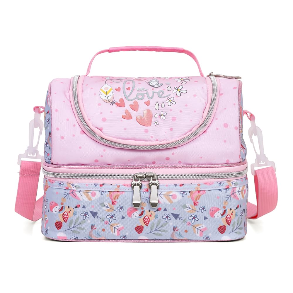 Eazy Kids Dual Compartment Love Lunch Bag, Pink
