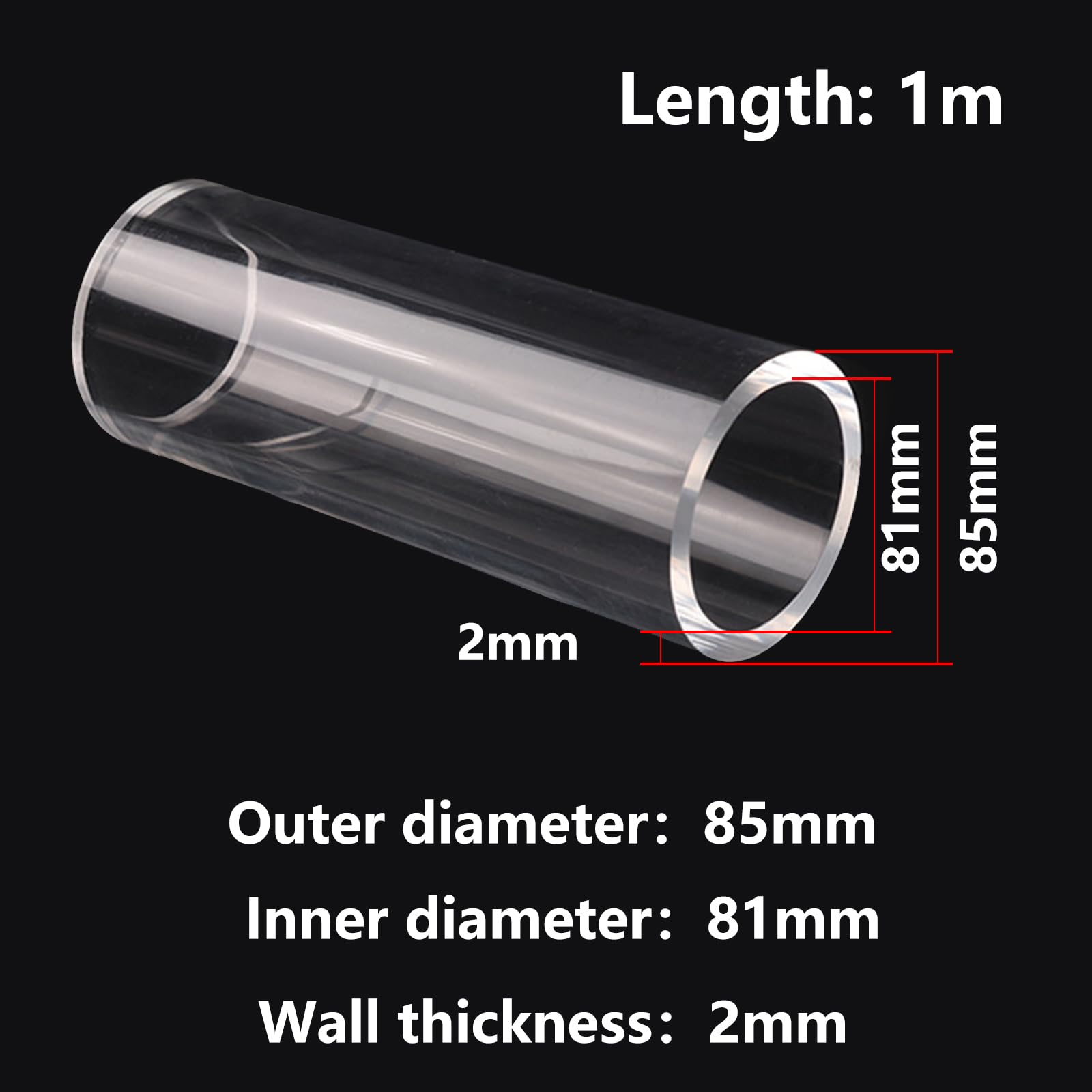 Tubo Acrilico Trasparente Cilindro Cavo Rotondo in Plastica Rigida Superficie Liscia per DIY Creativo Display e Packaging,85mmx2mm