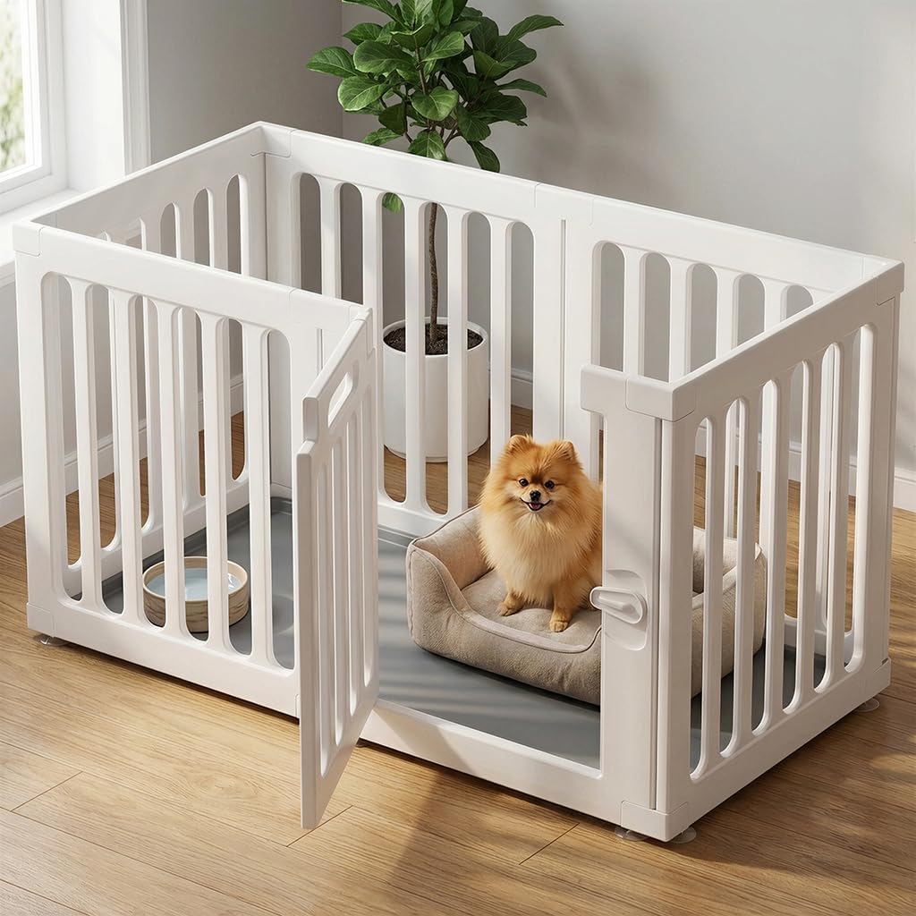 Dog Playpen with Door, Portable Large Puppy Playpen for Indoor & Outdoor Use, Tool-Free Assembly Modern Pet Play Pen for Dogs, Cats & Small Animals