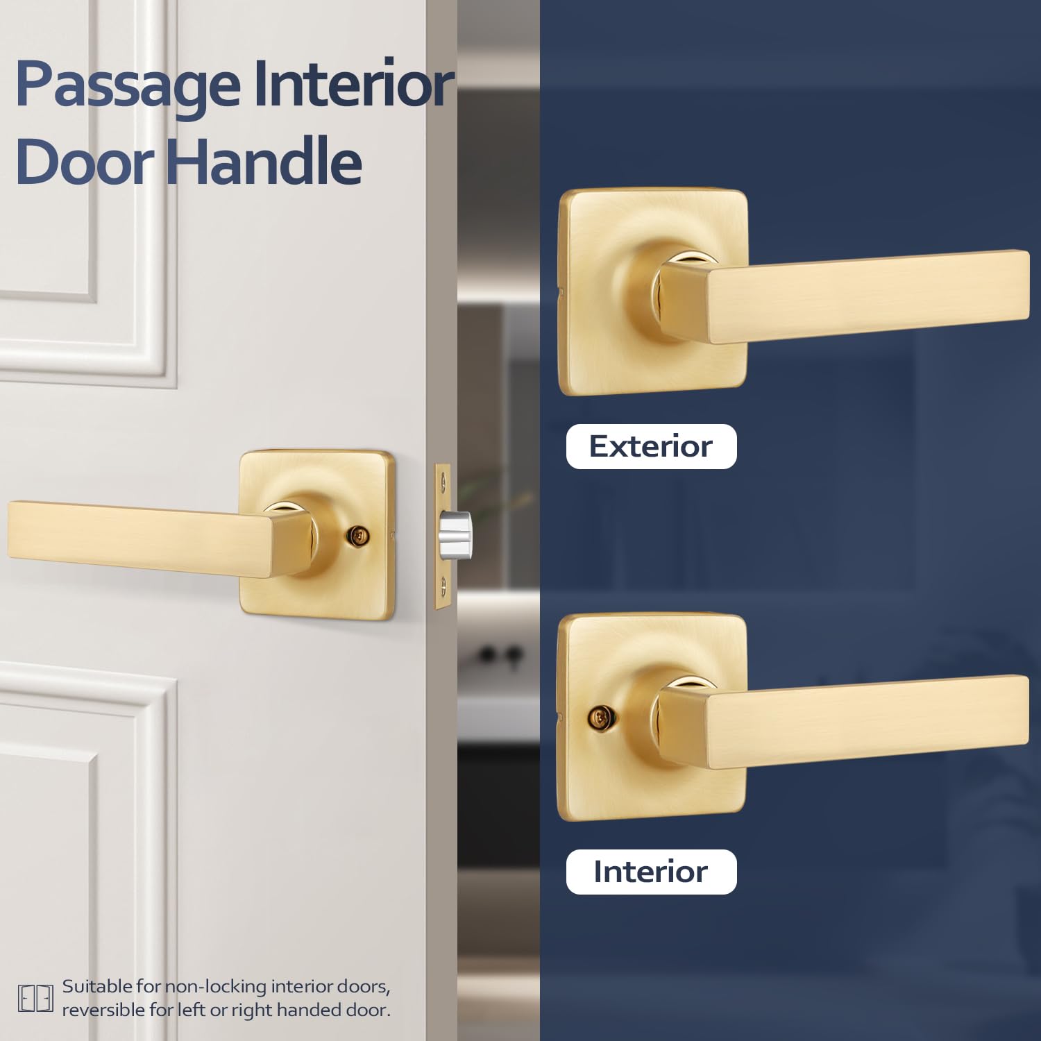 Satin Brass Door Knobs 3 Pack, Interior Dummy Door Handles For Left