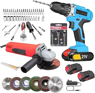 MLD 21v Cordless Drill Driver With Combo 850W 4-Inch Angle Grinder for Polishing Cutting Grinding Extra 55pcs Accessories Tool Kit JRE-421 (21v/1350 Rpm/Multicolor)