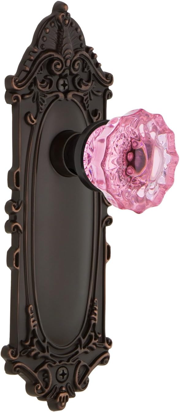 Nostalgic Warehouse 723643 Victorian Plate Double Dummy Crystal Pink Glass Door Knob in Antique Pewter