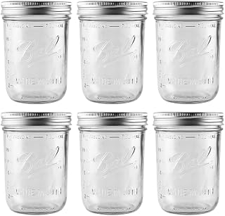 Ball 16 oz Wide Mouth Mason Jars 6 Pack with Airtight Lids - Perfect for Canning, Fermentation, Pickling & Kombucha Brewing