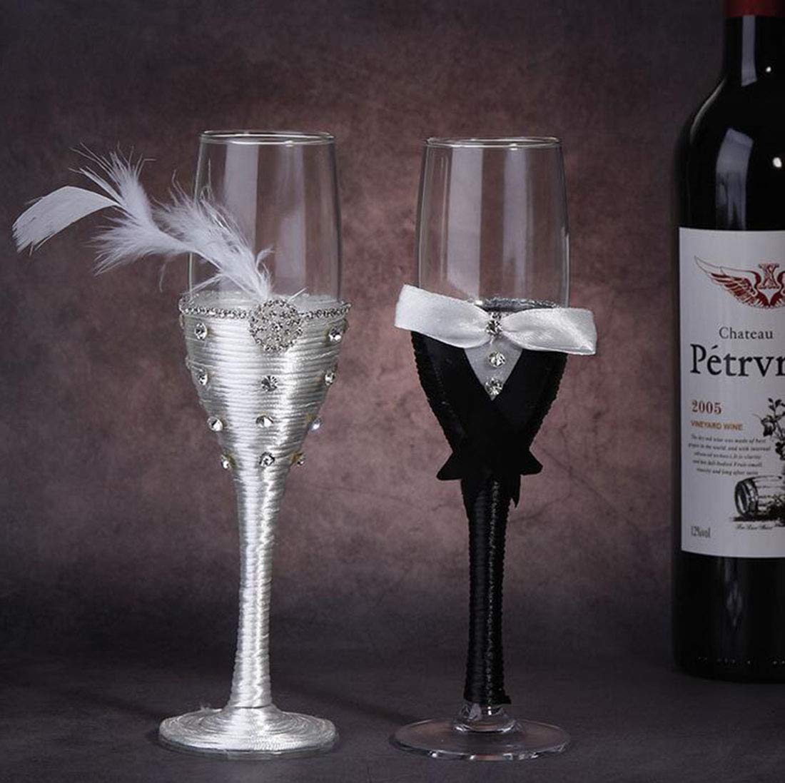Copas De Champán De Boda Para Novios - Con Encaje Blanco, Grabadas Mr & Mrs, Juego De 2 Unidades