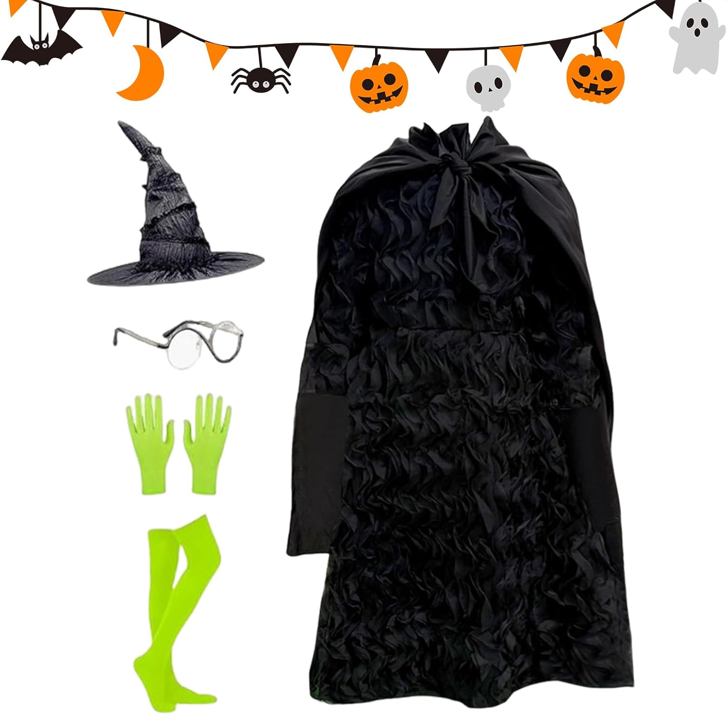 [Heixuaon] ハロウィーン 魔女 コスチューム - ハロウィン衣装 魔女ドレスセット | 5-12歳 子供 変身 衣装 パー