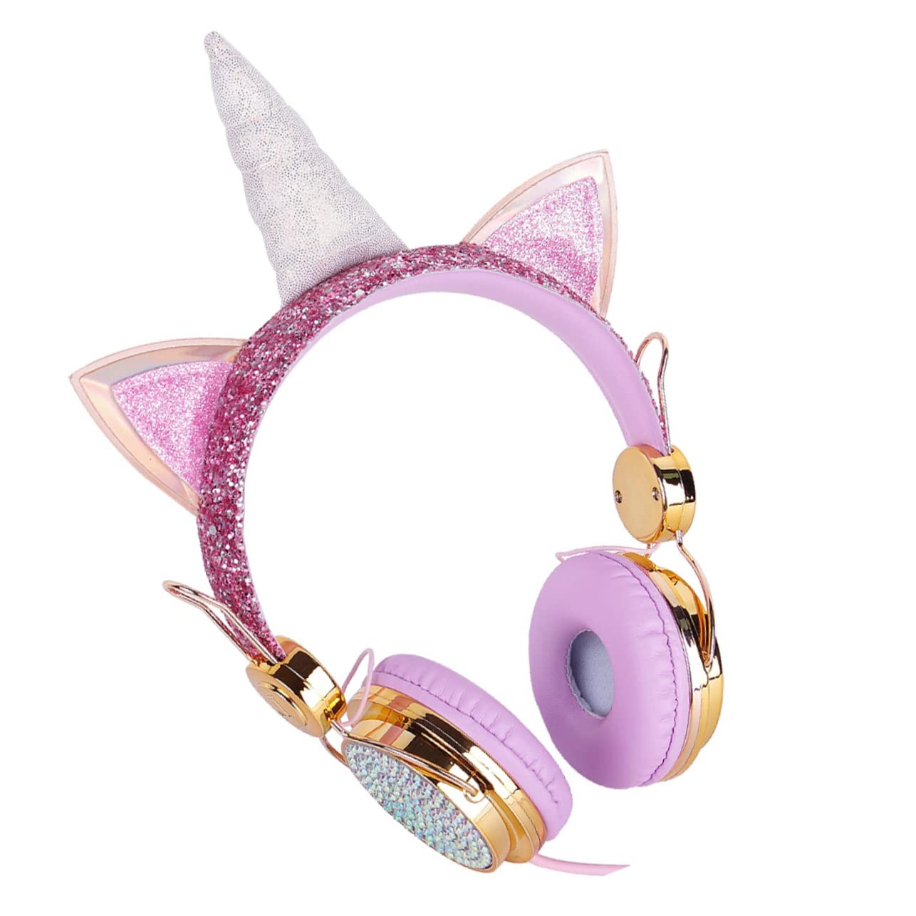 KOMBIUDA 2stücke Mädchen Kopfhörer Mit Mikrofon Faltbare Over-Ear Kopfhörer Für Lautstärkebegrenzung Kompatibel Mit Smartphones Und Tablets Einzigartiges Einhorn-Design Roségold