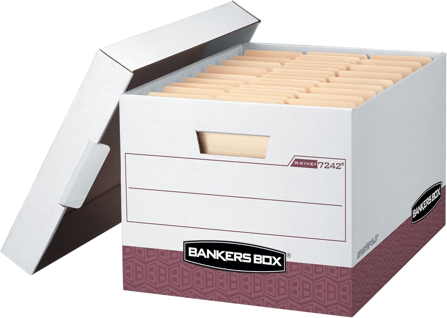 Bankers Box 12-Pack R-Kive Heavy Duty File Storage Boxes with Lids, FastFold Assembly, Letter/Legal, (07242)