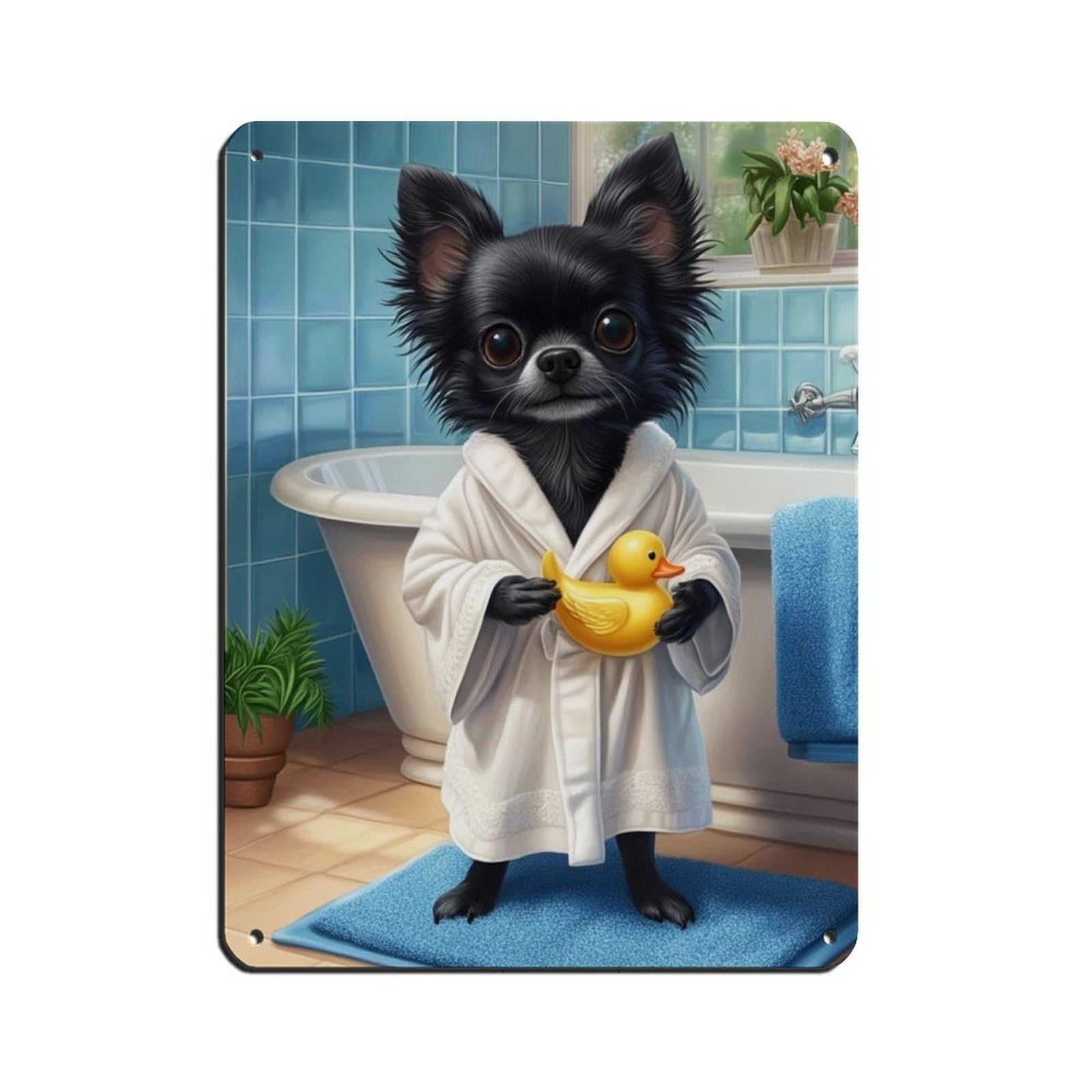 Black Chihuahua in Bathtub Art (2) Tin Sign Vintage Metal Pub Club Cafe Bar Home Wall Art Decoration Poster Retro 12x16inch(30x40cm)