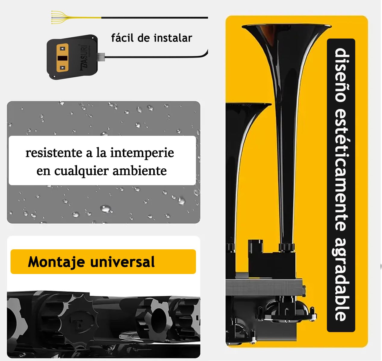 Bocina de aire Musical 12-24 Volts | Baby Shark | Bocinas Musicales | Electrica Universal La Cucaracha 130 dB | 22 Melodies - 6 Super Potente Trompette Klaxon | Para Camion,Coche,Bus,4x4,furgoneta