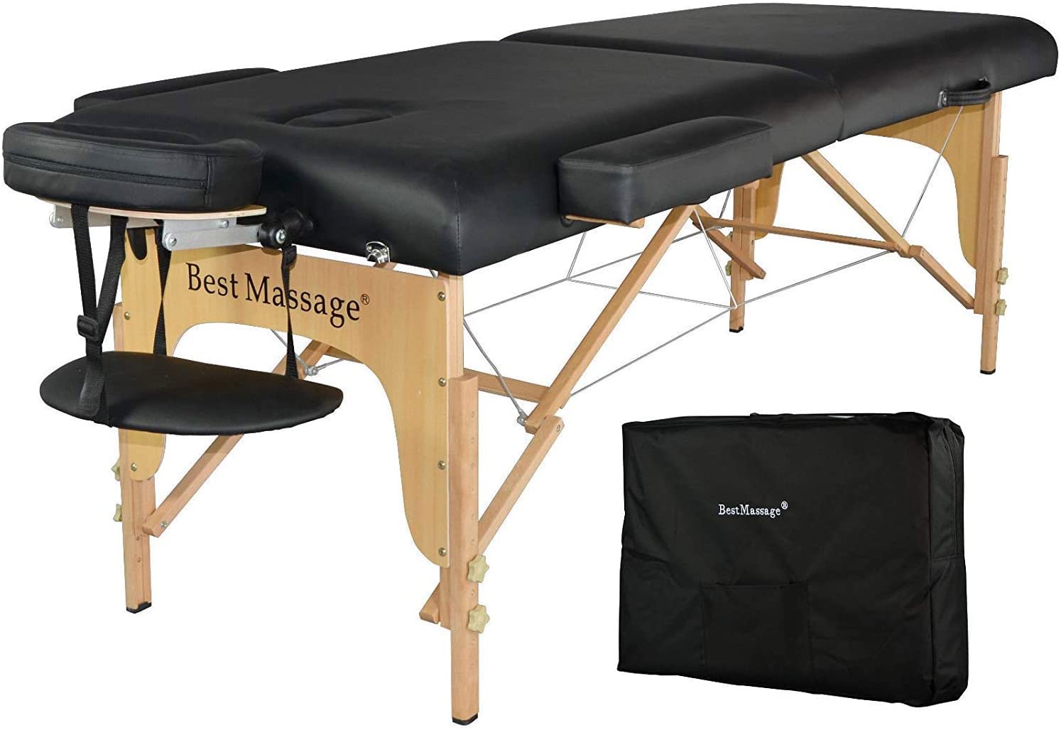 Capacmkseh 3'' Thickening Massage Tables Portable Lash Bed 77in Long 28in Wide Tattoo Table, Height Adjustable Portable Spa Bed, 2 Folding Chiropractic Table w/Carry Case/Face Cradle/Hand Pallet