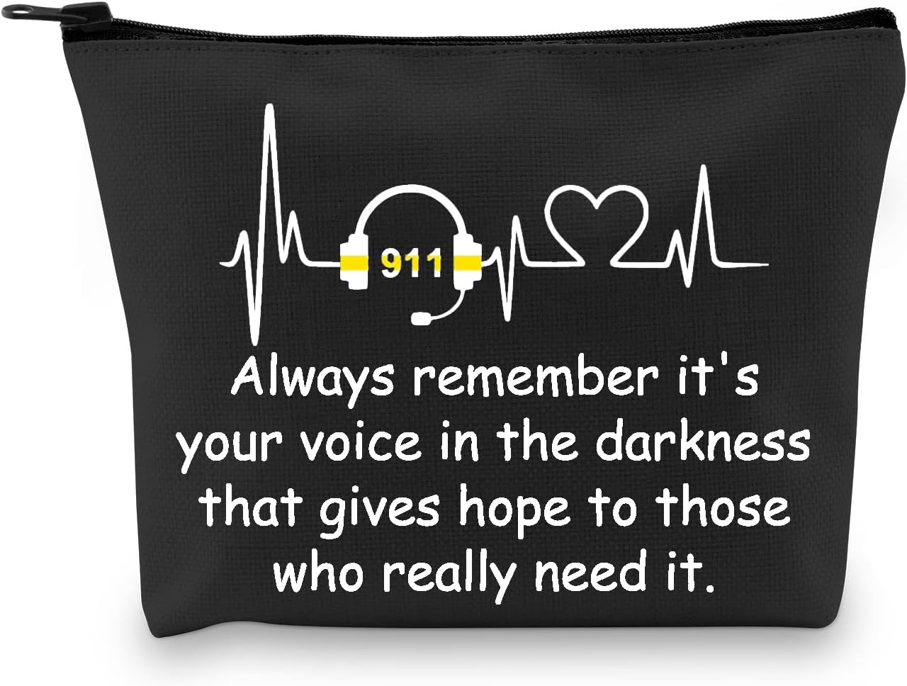 G2TUP Thin Gold Line 911 Dispatcher Gift First Responder Operator Zipper Bag Telecommunications Week Gift for Her, 911 Dispatcher Black Zip Bag