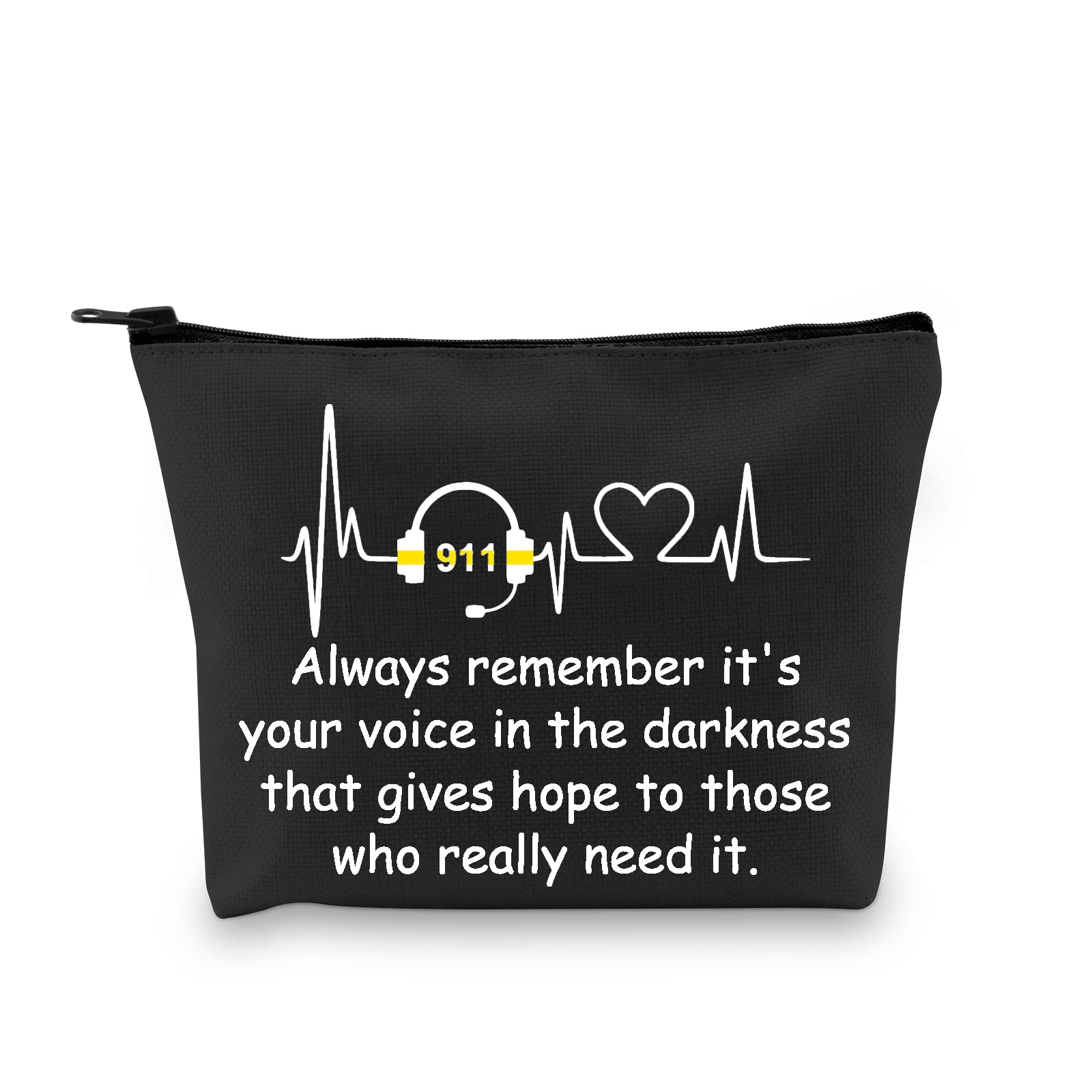 G2TUP Thin Gold Line 911 Dispatcher Gift First Responder Operator Zipper Bag Telecommunications Week Gift for Her, 911 Dispatcher Black Zip Bag