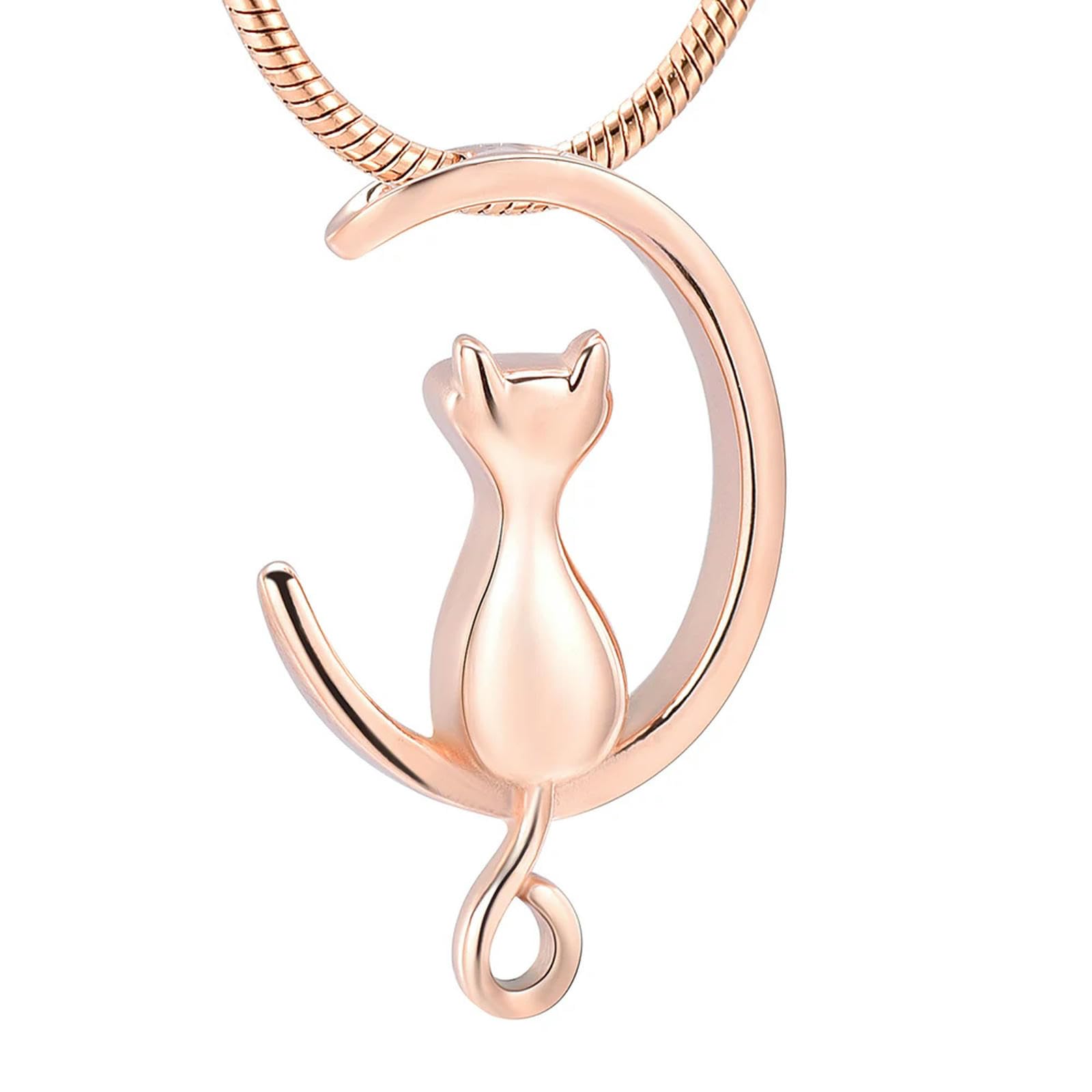 Bijou funéraire lune et chat pour cendres collier commémoratif