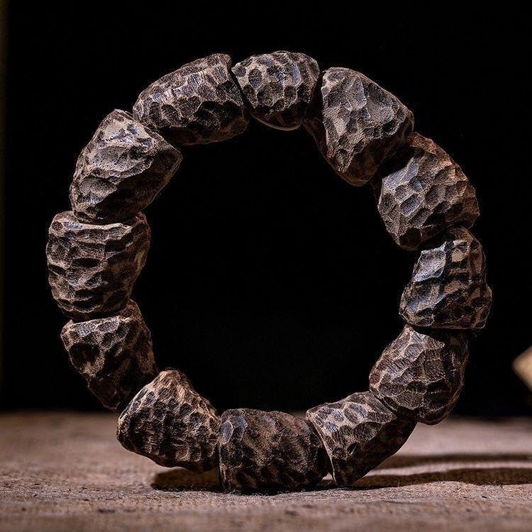 Bracciale vietnamita con Perline di Legno di agar con Nodi e cicatrici Naturali, Filo Singolo
