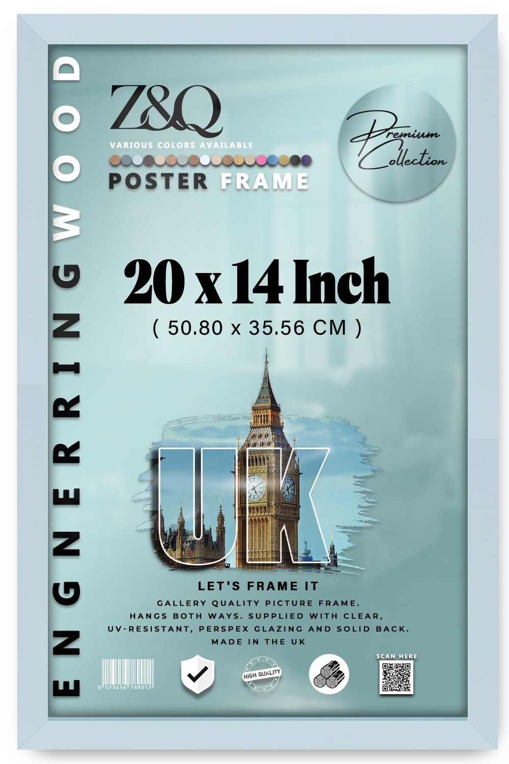 Z&Q - Classic MDF Wood Finish 20 x 14 Inch Poster/Picture Frame | Sleek & Sturdy (50.80 x 35.56 CM) Eton Wood Frame for Home Décor and Art [ Light Grey ]
