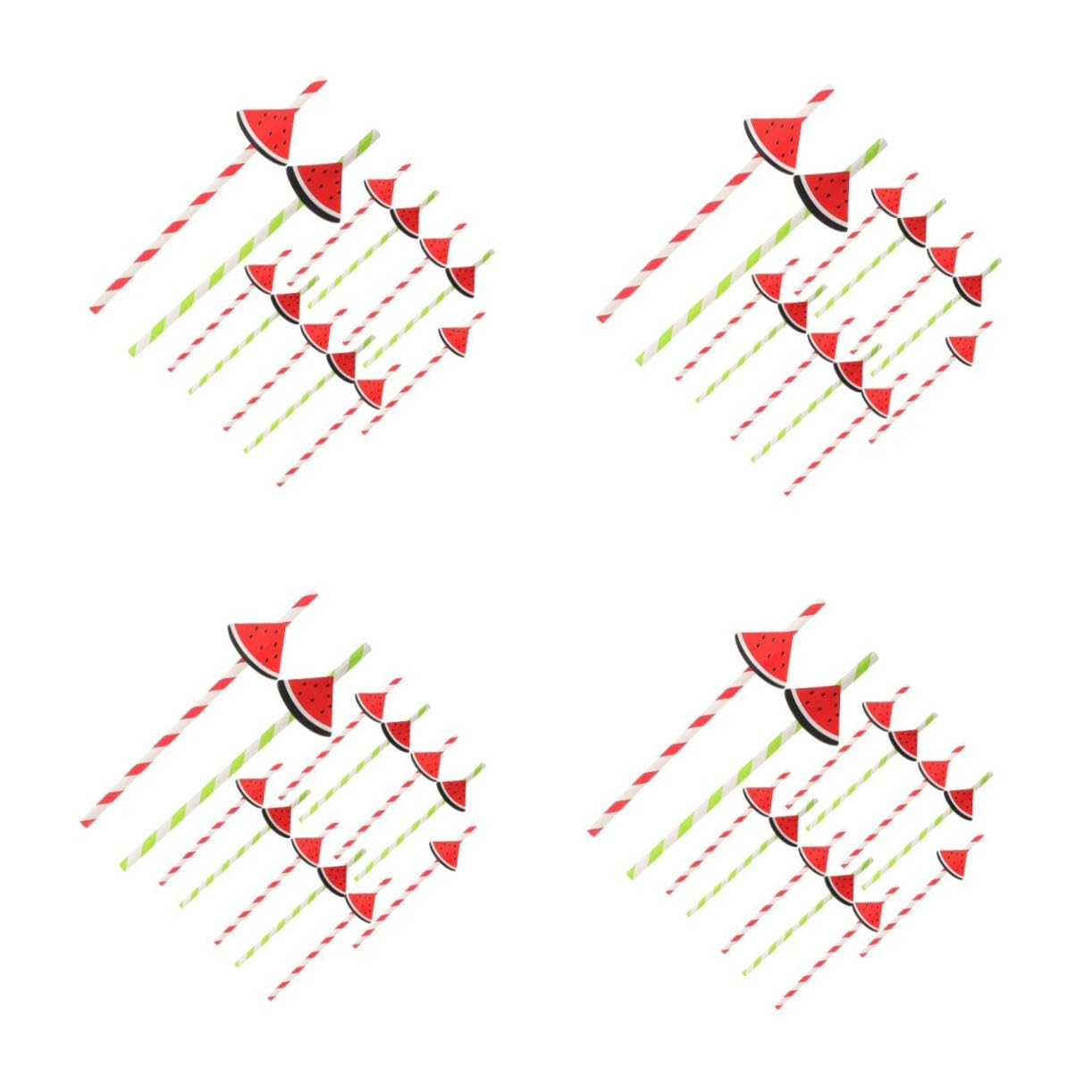 4 Set Cannucce Riutilizzabili A Forma Di Anguria Jumbo Tropicali Ritorte Per Compleanni Decorate Lunghe E Trasparenti Per Bere La Frutta A Forma Di Palma 40 pezzi*4
