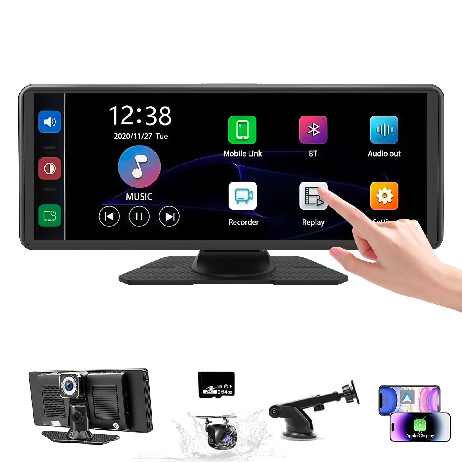 Display Auto Wireless CarPlay/Android Auto 10.26" | Touchscreen IPS | Con Telecamera Posteriore 1080P | Bluetooth - Foto 7