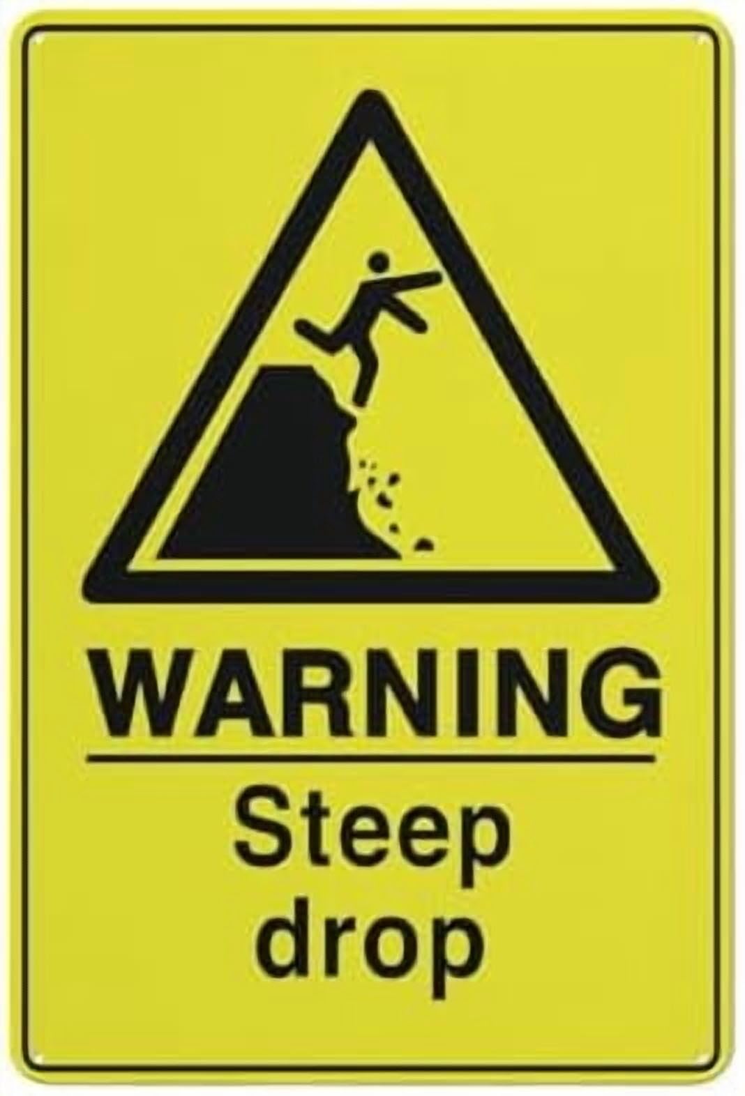 (2-Pack) Warning Metal Tin Sign Steep Drop Sign Signs 12X8 Inch Rust Free,Uv Ink Printing,Durable Outdoor For Home