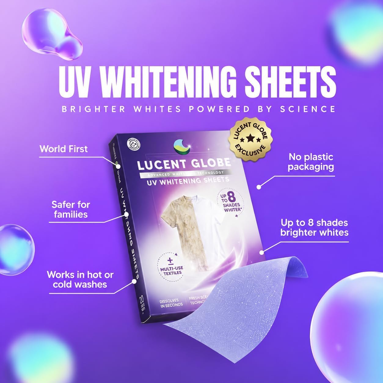 Lucent Globe UV Whitening Laundry Sheets