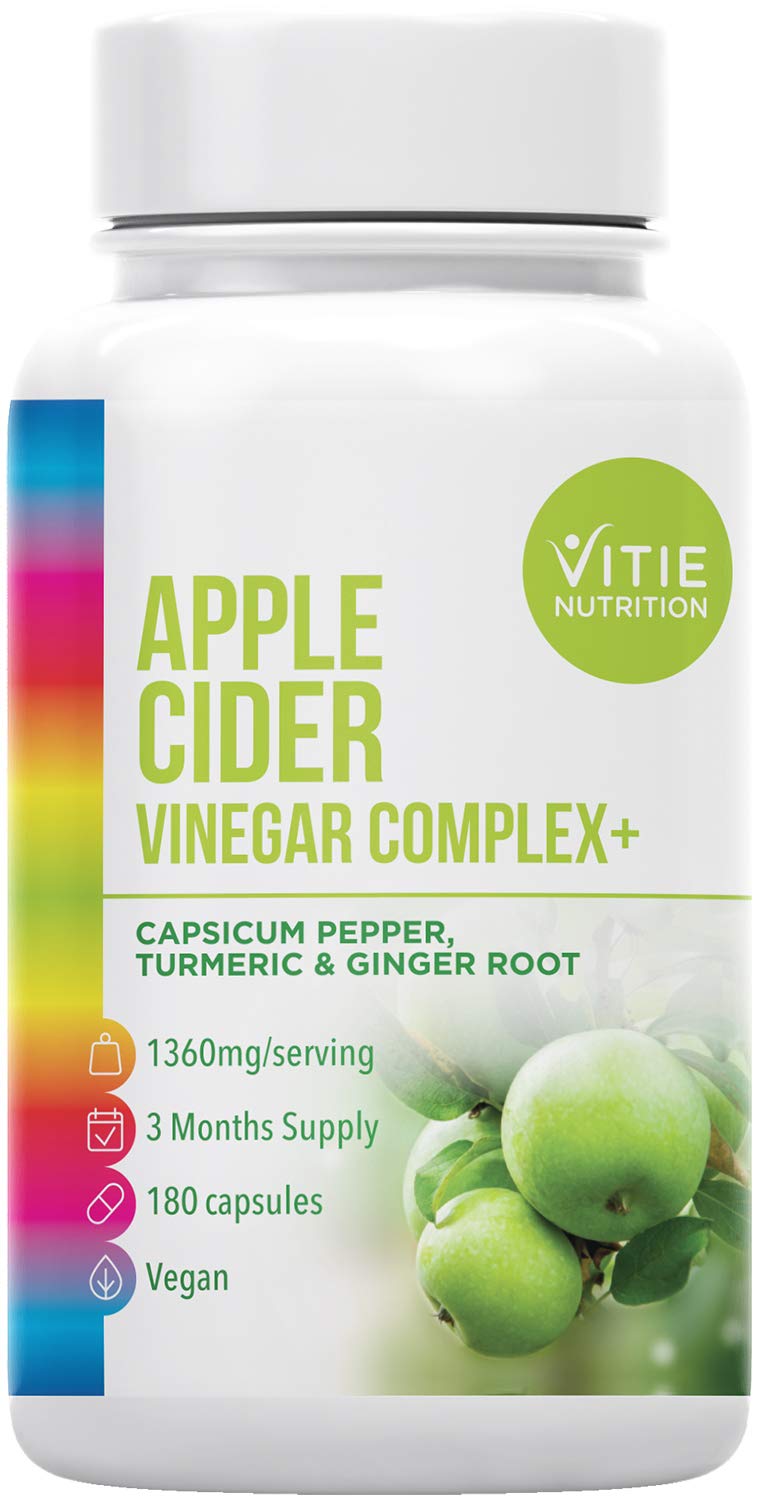 Raw Apple Cider Vinegar Capsules – 180 Vegan Capsules with Raw Unfiltered ACV, Turmeric, Ginger Root, Suitable for The Keto Diet, 1360mg Daily Dosage- Made in The UK