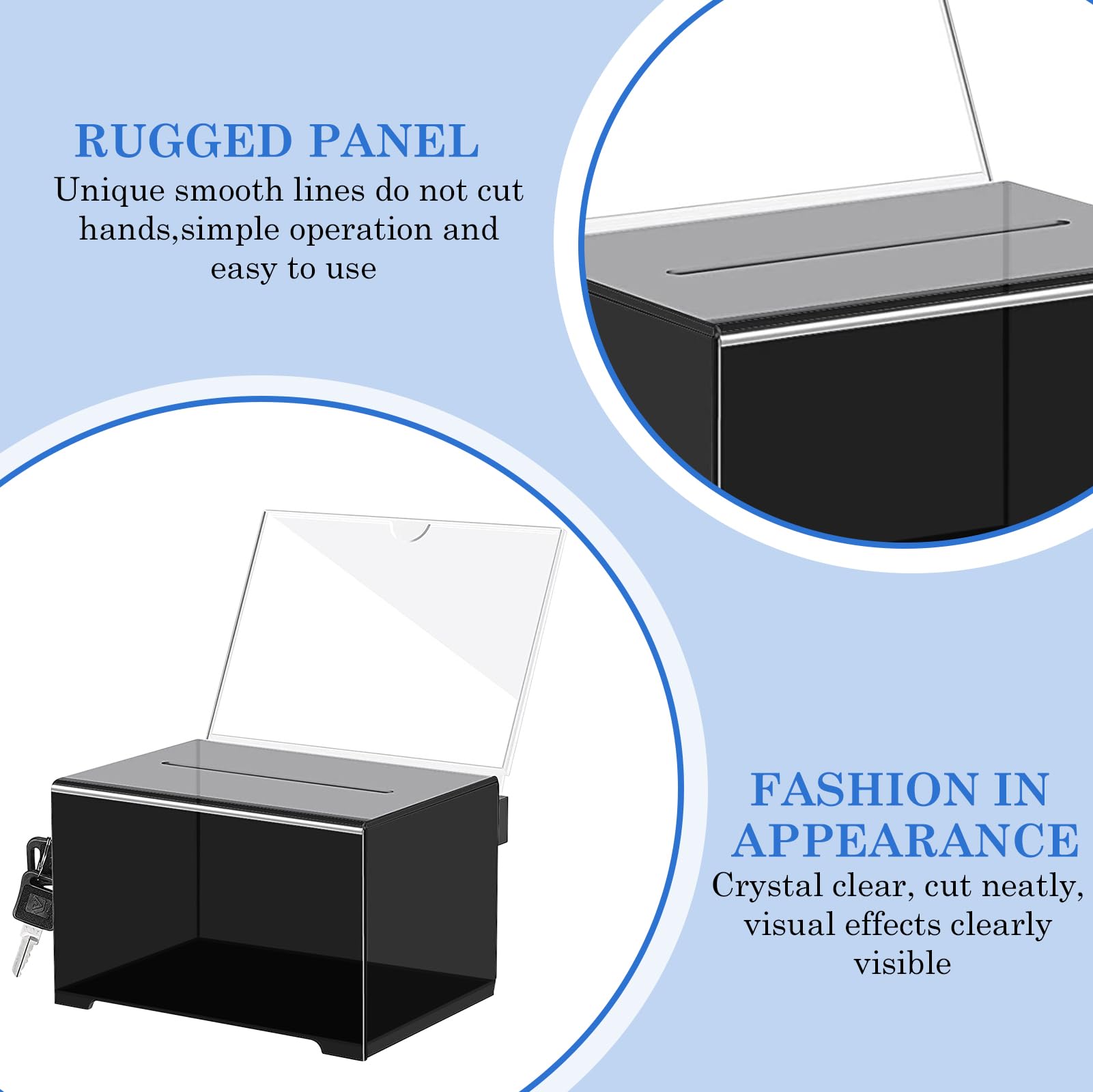 Caja de Donación de Acrílico: Urna de Acrílico con Cerradura, Caja de Donación con Llave, Urna con Soporte para Carteles, Caja de Donación para Comentarios, 155 x 109 x 96 mm, Negro