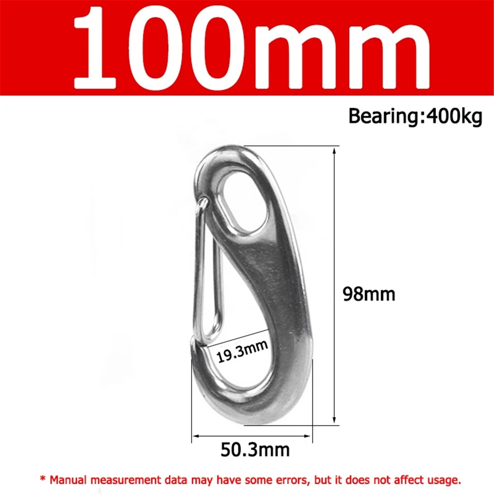 Clip Mosquetón con Forma Huevo Mosquetón de acero inoxidable 304 con forma de huevo, de 1 a 10 piezas, de 30/40/50/70/100 mm de longitud, con resorte, for cuerda de alambre, for barco o marino(M100,5p