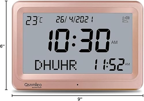 Vista 7 de Azan - Reloj de pared y escritorio islámico con 8 sonidos de oración Azan automático en todo el mundo Dorado