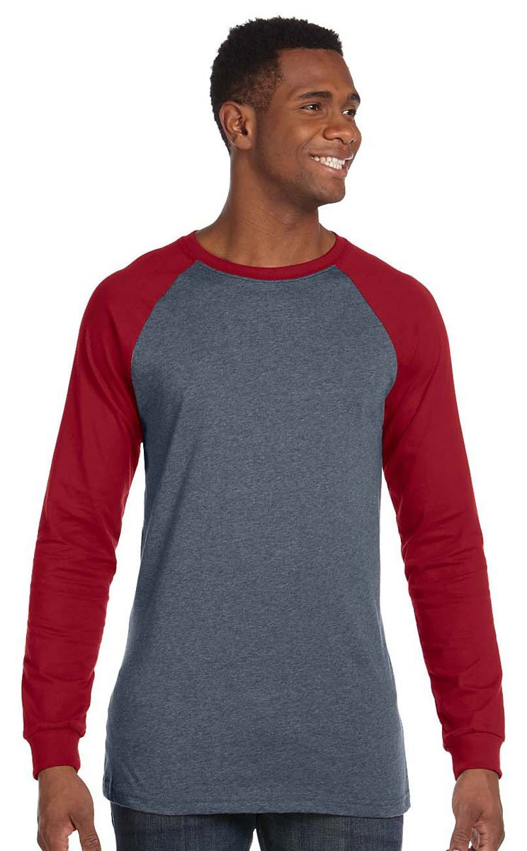 Bella Canvas Men's Jersey Long-Sleeve Baseball T-Shirt, Deep Heather/  Card, S