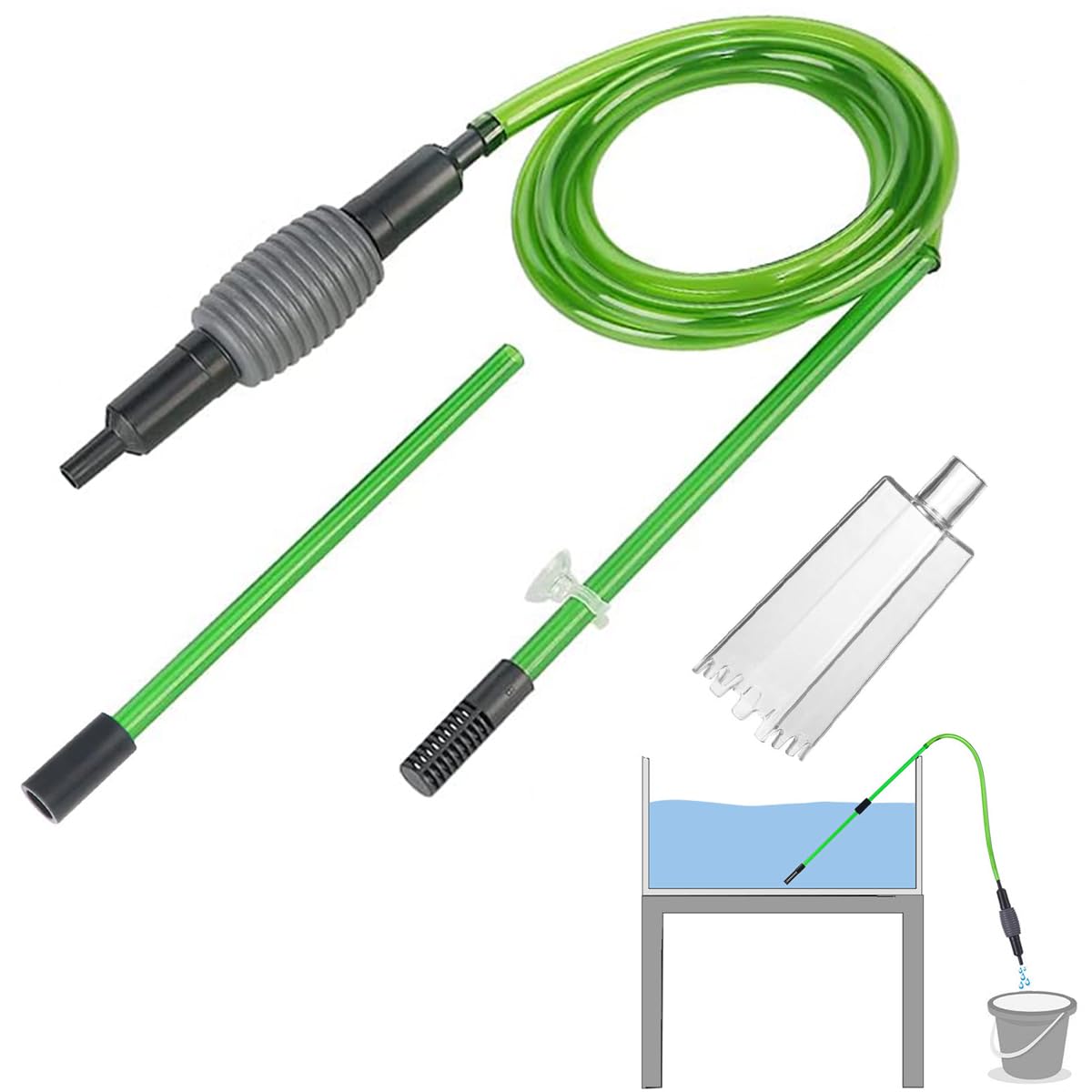 Limpiador de gravas Sifonador Acuario para Cambio de Agua, Bomba de Cambio de Agua para Tanque de Peces para Cambio de Agua y Filtro de Limpieza de Arena