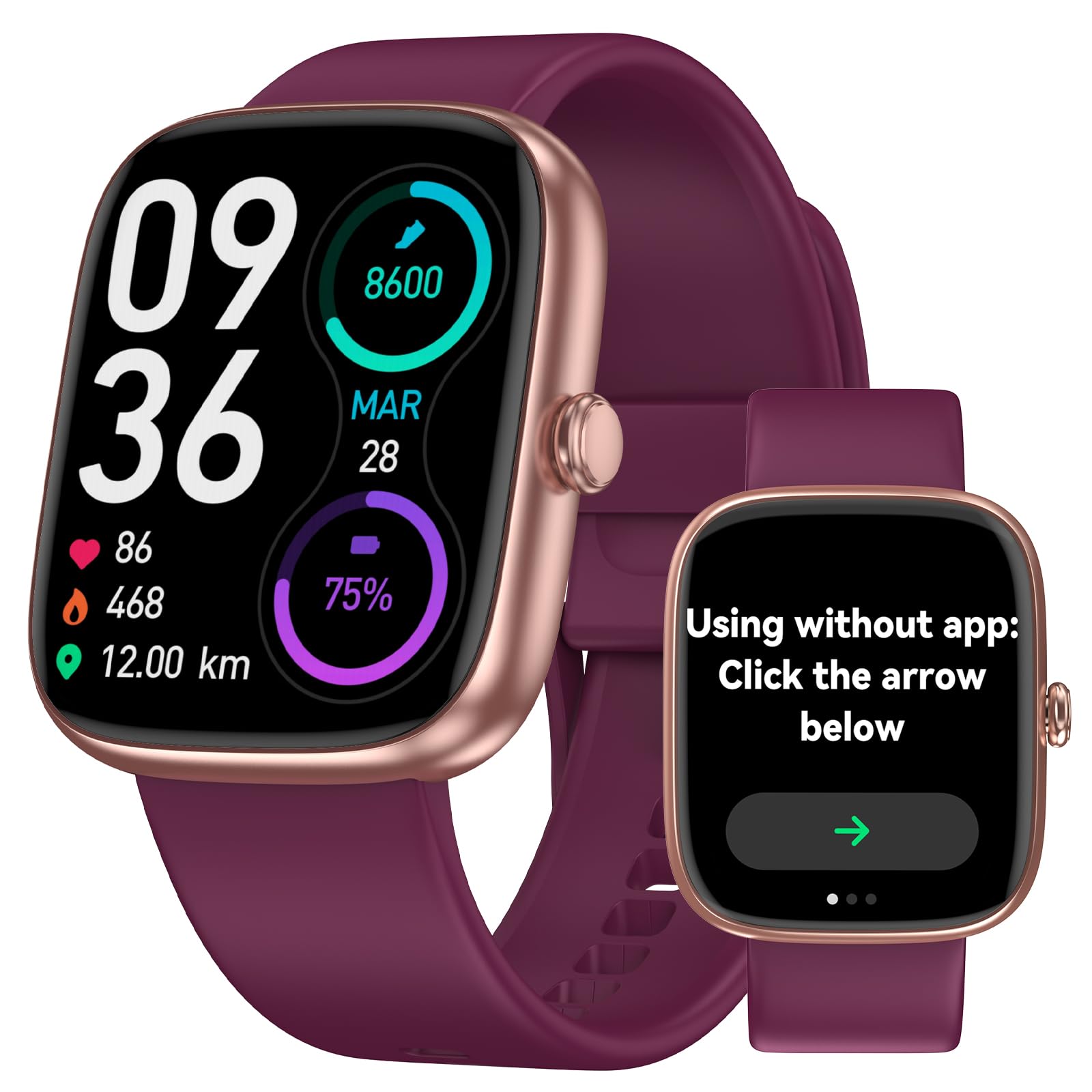 DAVIKO Pedometer Watch No APP/Phone Required, 1.83" Display Smart Watches with Pedometer, Calories & Step Counter, Waterproof Fitness Tracker with Heart Rate/Sleep Monitor for Men Women