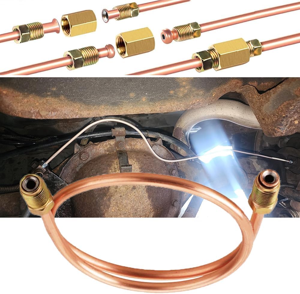 Tuyau de frein avec revêtement en cuivre de 1,9 m de diamètre pour conduite de frein automobile avec 20 écrous et assortiment de 12 raccords de tuyau de frein (1,9 m de 0,9 cm)