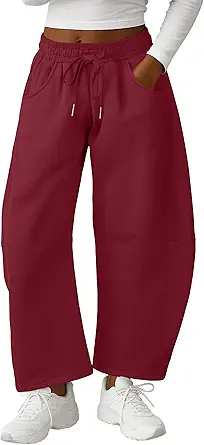 Lepunuo Barrel Sweatpants Women Casual Baggy Elastic Waisted Pants Wide Leg Gym Trousers with Pockets