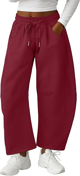 Lepunuo Barrel Sweatpants Women Casual Baggy Elastic Waisted Pants Wide Leg Gym Trousers with Pockets