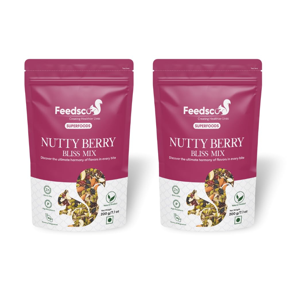 Feedsco ‎Nutty Berry Bliss Mix - Mixed Nuts, Seeds, and Berries - 200g Pack of 2 | Assorted Dry Fruit Mix | Healthy Trail Snack | Immunity Booster-image-18