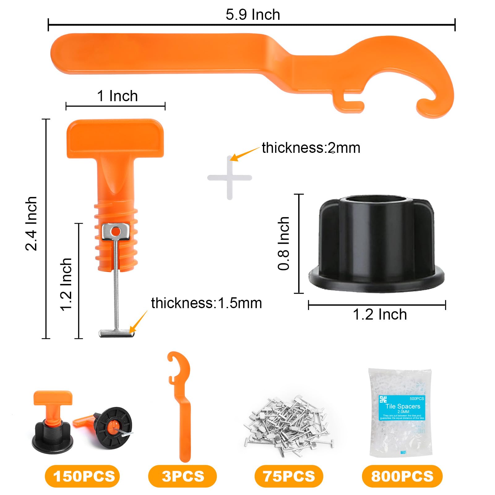 DGSL Kit de sistema de nivelación de azulejos, sistema de nivelación de espaciadores de azulejos reutilizables, llaves y cuñas de acero niveladores de azulejos para instalación de paredes y suelos