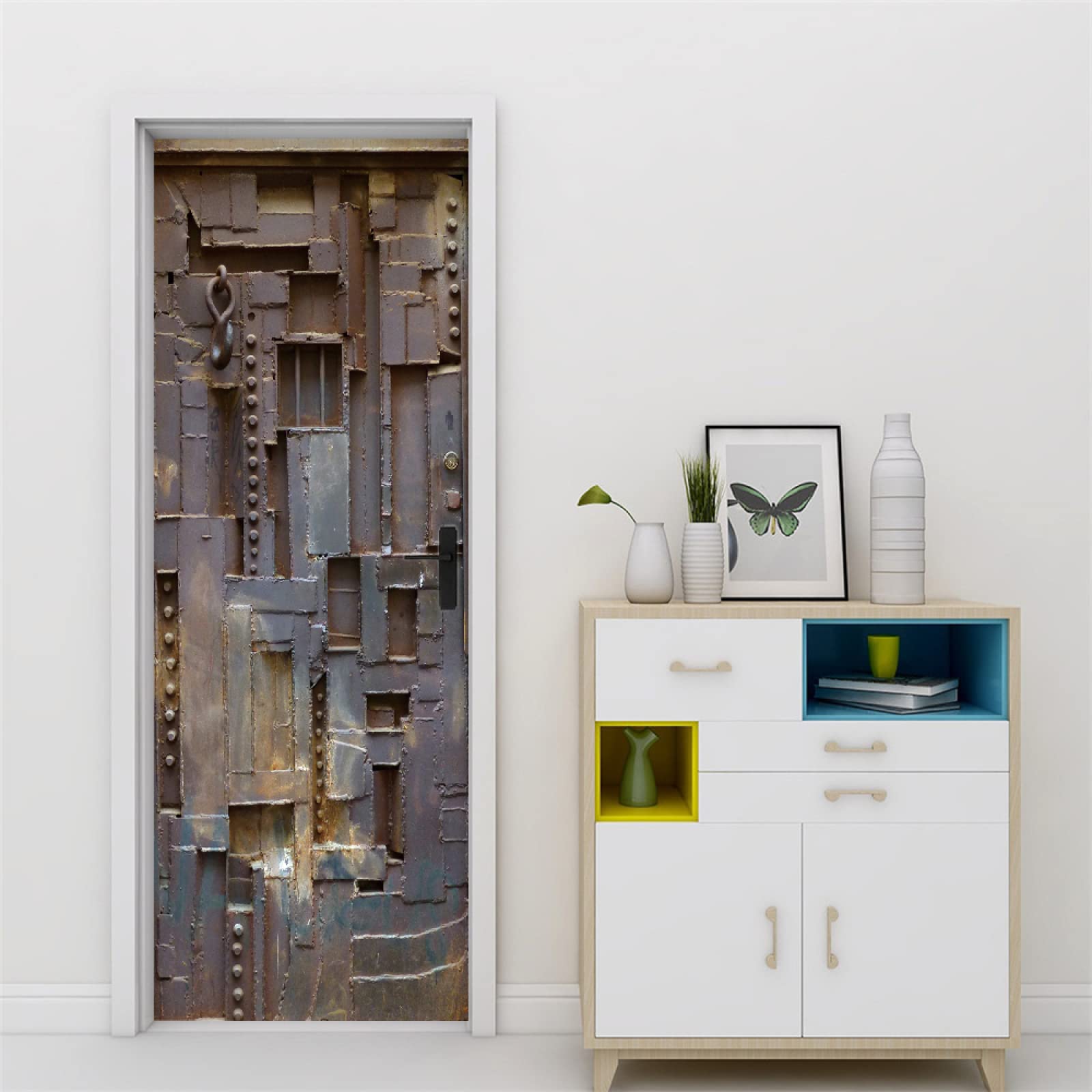 3D Door Sticker Abstraction & Iron Gates Waterproof 3D Door Mural Sticker Vinyl Wall Sticker for Interior Doors Livingroom Bedroom Bathroom Office Home Decor W30.3 x H78.7 Inch