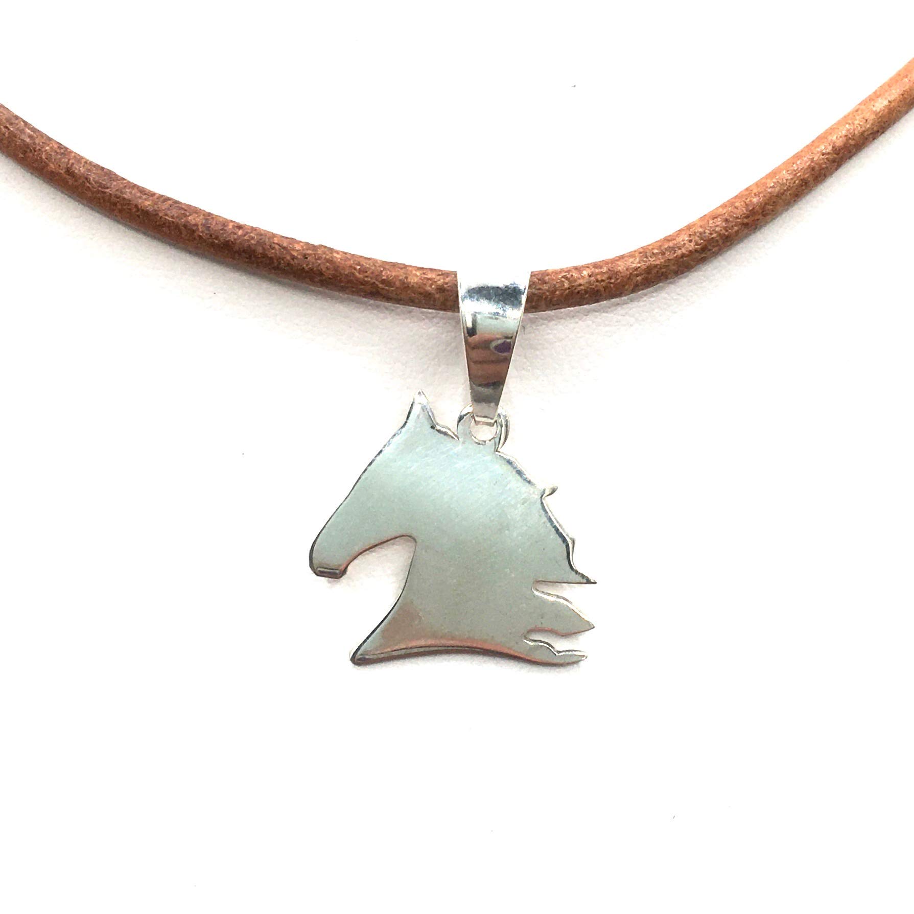 MASBARATA Collar Cuero Marron con Cabeza DE Caballo DE Plata DE Ley 925/1000 - MASBARATA.ES