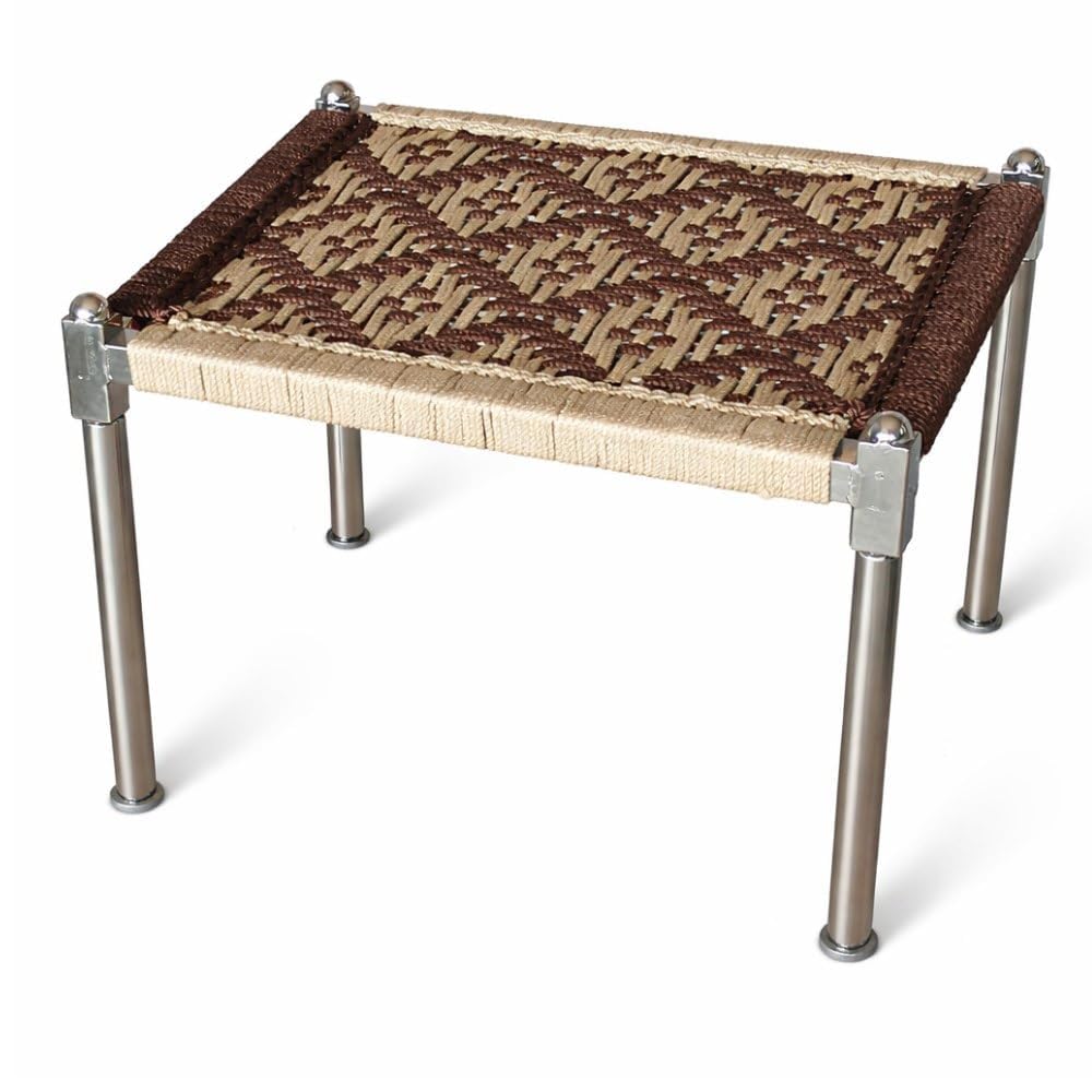 Handwoven Rope Charpai (Khatli) Stool for Home and Outdoor Use with Metal Legs Traditional Low Height Seating for Living Room Balcony Patio and Multipurpose Daily Sitting Needs (Cream & Brown) 1 psc-image-32