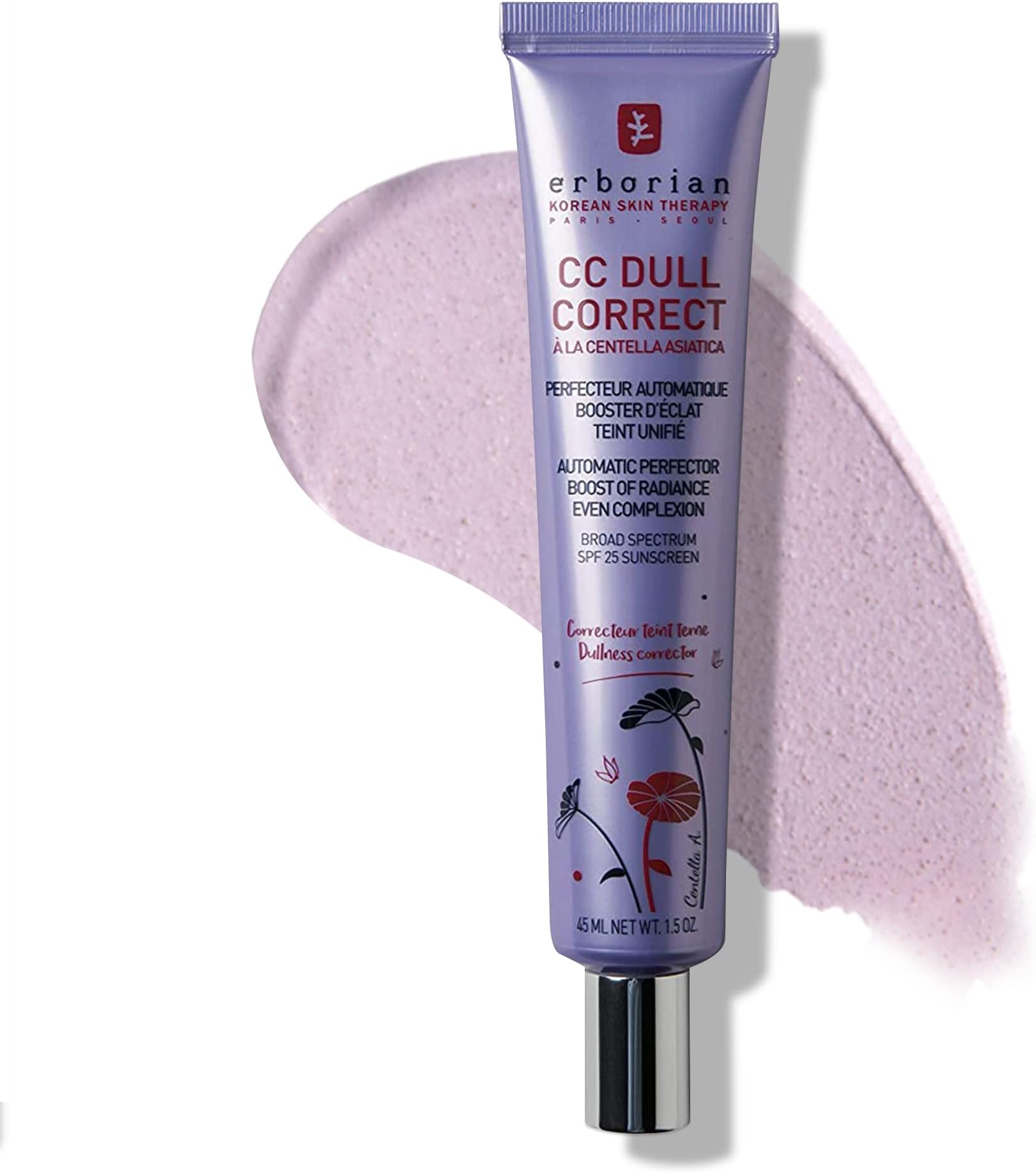 Erborian CC Dull Correct with Centella Asiatica - Korean Skincare and Makeup Cream - Primer & Blur for Radiance Boosting and Soothing Effects, Even Complexion, SPF 25 - All Skin Type