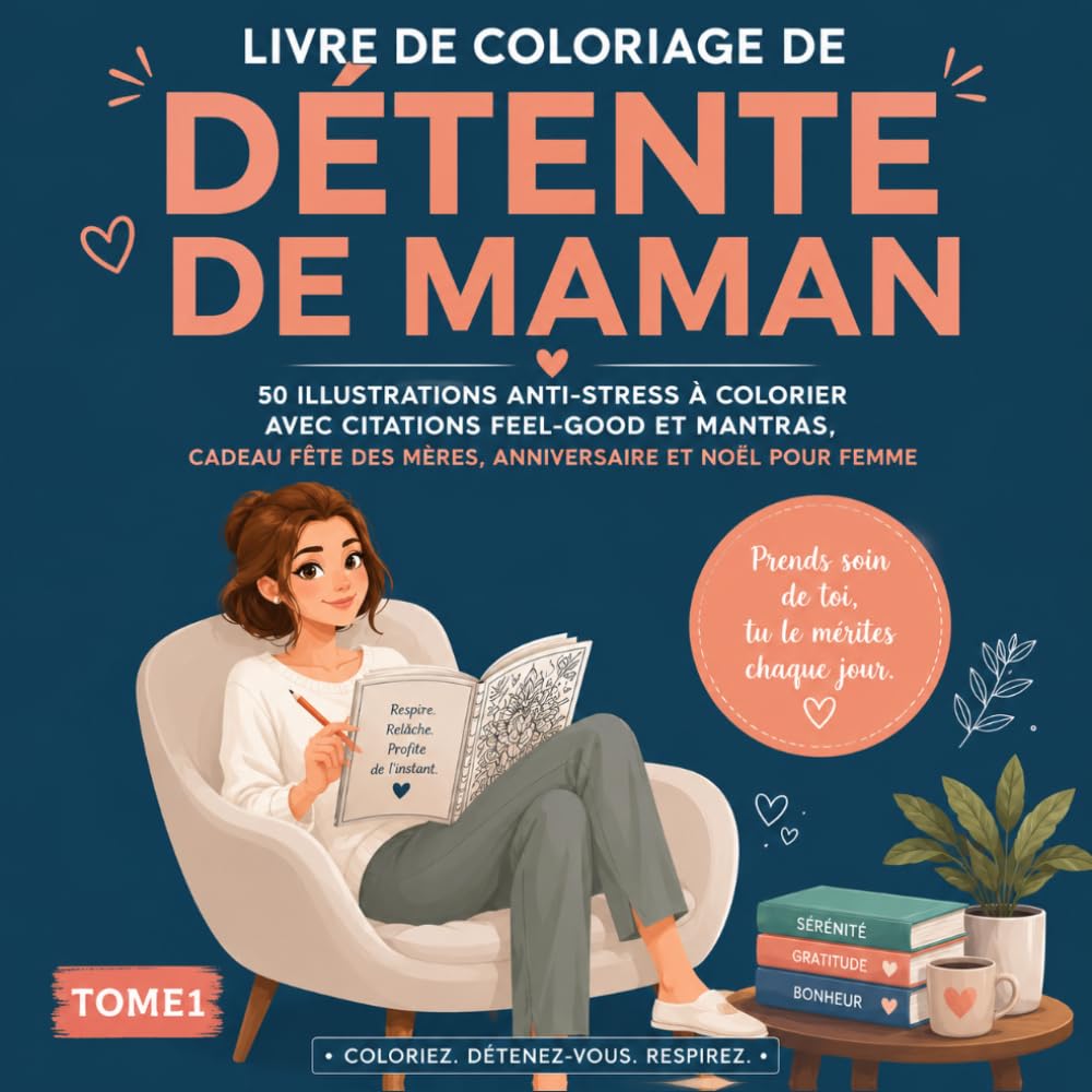 Livre de Coloriage de Détente de Maman: 50 Illustrations Anti-Stress à Colorier avec Citations Feel-Good et Mantras, Cadeau Fête des Mères, Anniversaire et Noël pour Femme