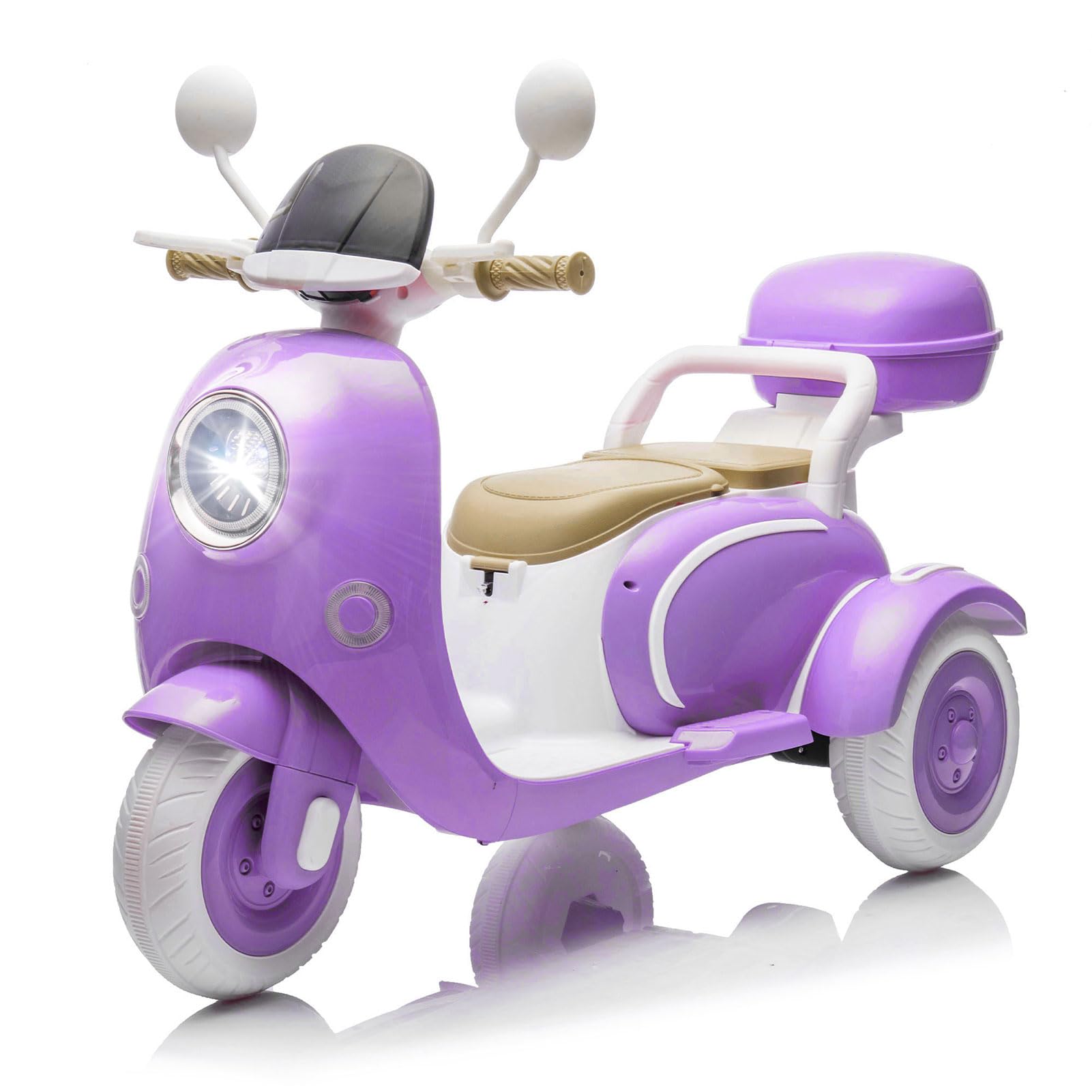 Dual Motor 12V Kids Motorcycle, Twin Engine Ride On Car, 3 Wheels Electric Motorbike with USB,Bluetooth,Lights,Storage Box, 2 Seats Motorcycle for