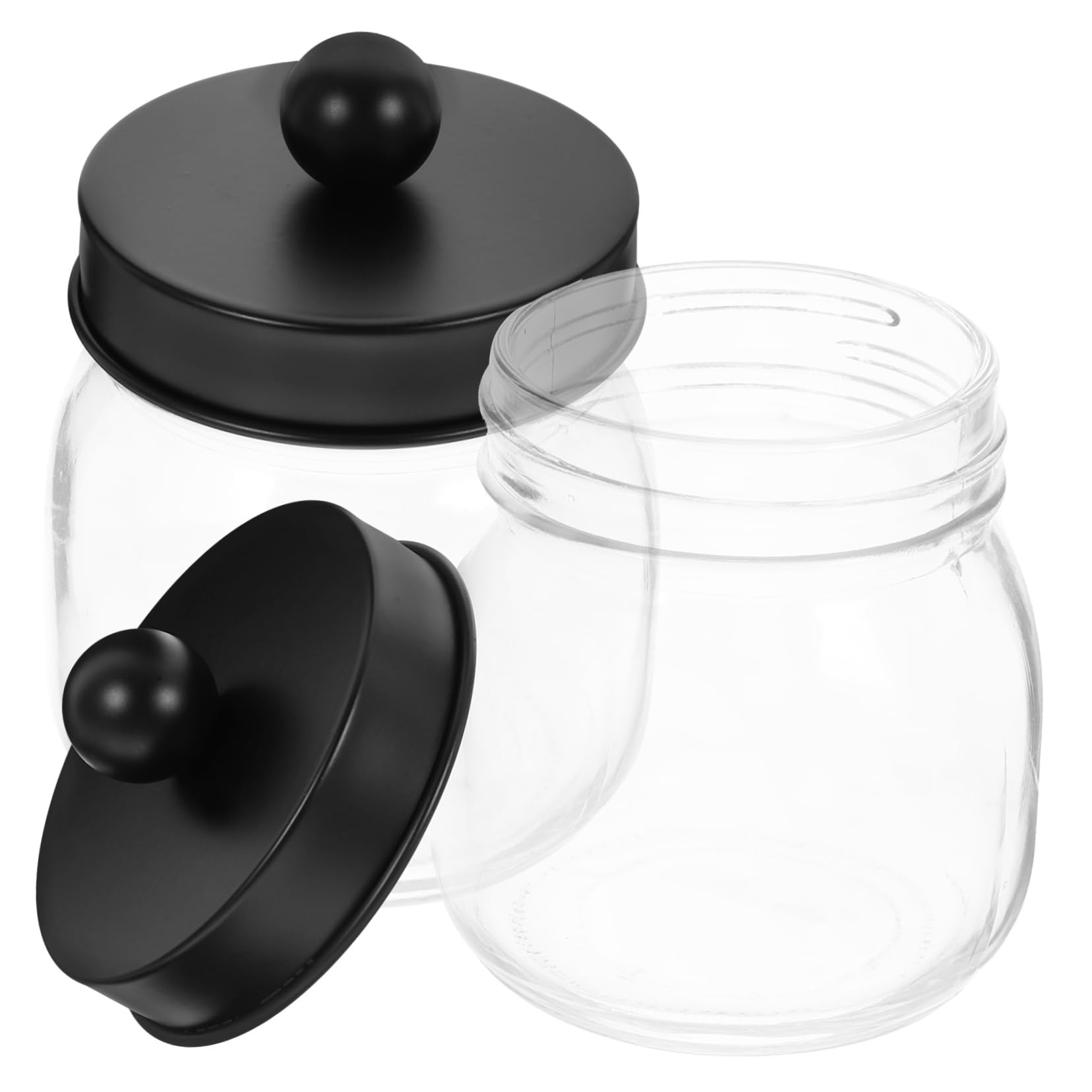 2 Stück Badezimmerglas mit Deckel Hautpflege Organizer aus Glas und Edelstahl Transparent Schwarz für Wattestäbchen und Wattepads