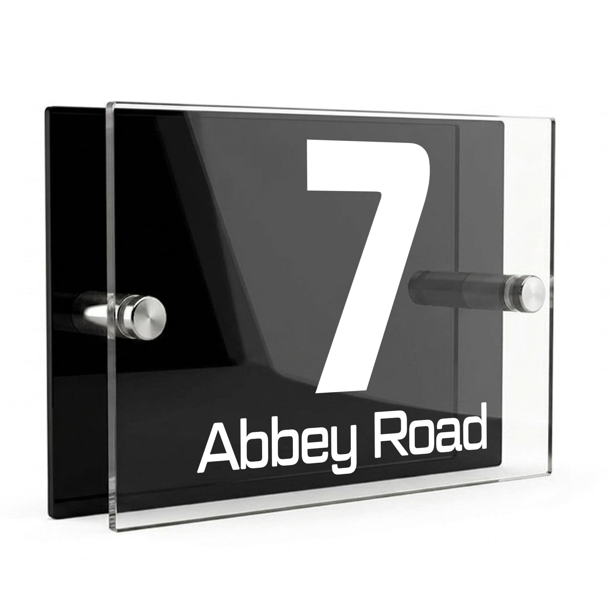 Housics Personalised House Number Sign, Black Acrylic, 200x130mm, Design 6