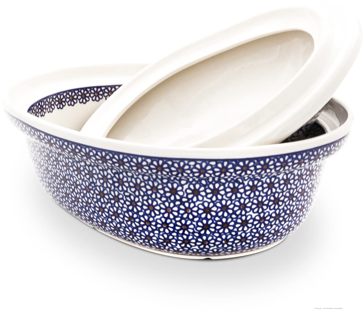 Bunzlauer Keramik 2,2 Liter Bräter Auflaufform mit Deckel für alle Herdarten und Backofen geeignet 31,8x25,5,5x19,2 cm (Dekor 120)
