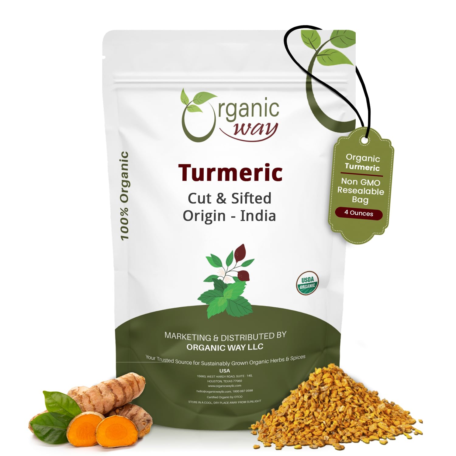 Organic Way Turmeric/Haldi Root Cut & Sifted - Herbal Tea (4 Ounce) 4 Ounce (Pack of 1)