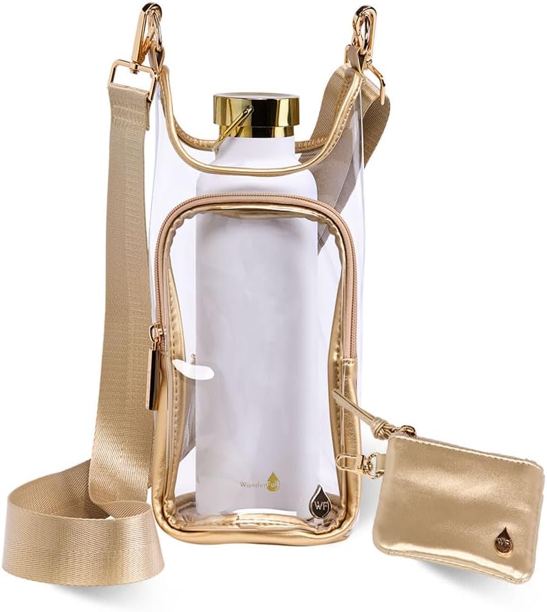 WanderFull® Clear Stadium HydroBag® Hands-Free Crossbody 32 Oz Water Bottle Carrier w/Phone Pocket & Adjustable Strap