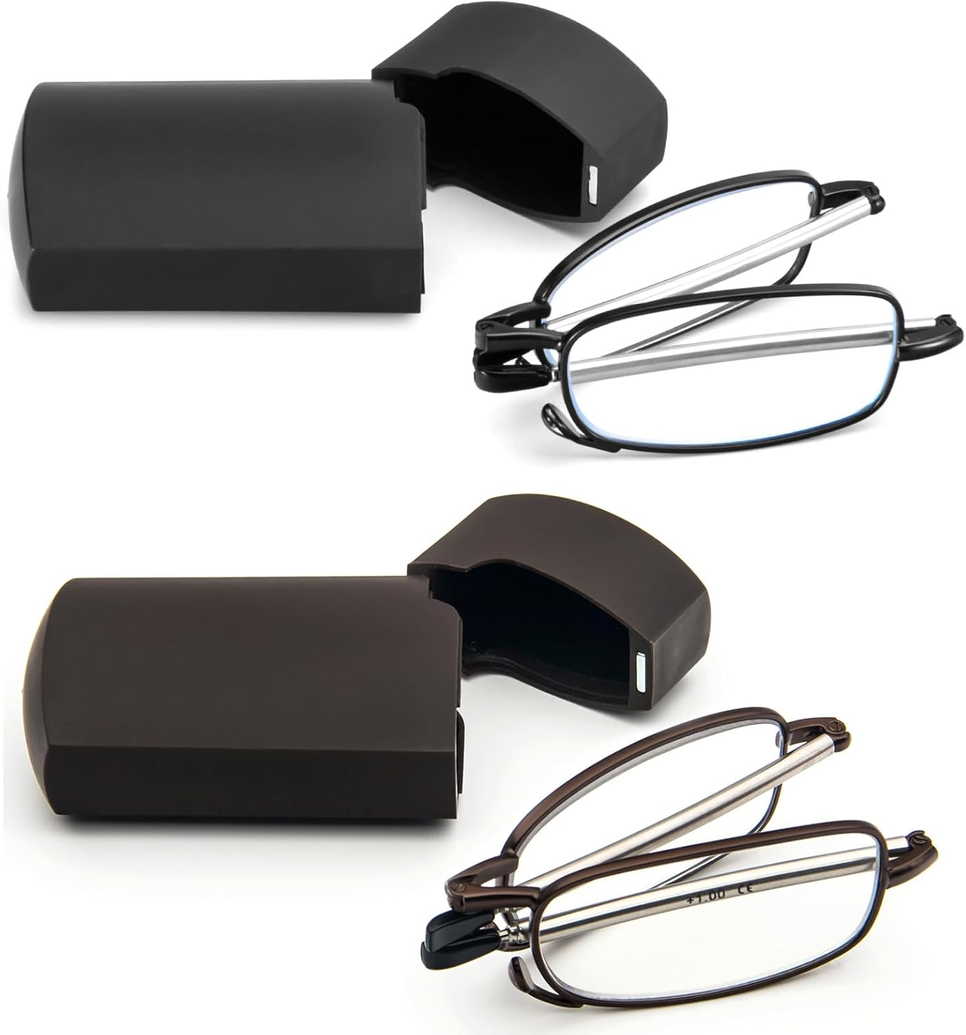 2 Pack Folding Reading Glasses Stainless Steel Mini Anti-Blue Light Blocking Reader for Men Women