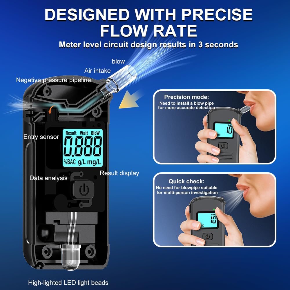Éthylotest Électronique Homologué - Alcootest Professionnel avec Capteur Semi-conducteur Haute Précision, Affichage LCD et 20 Embouts - Ethylometre Portable Voiture, Maison, Fête