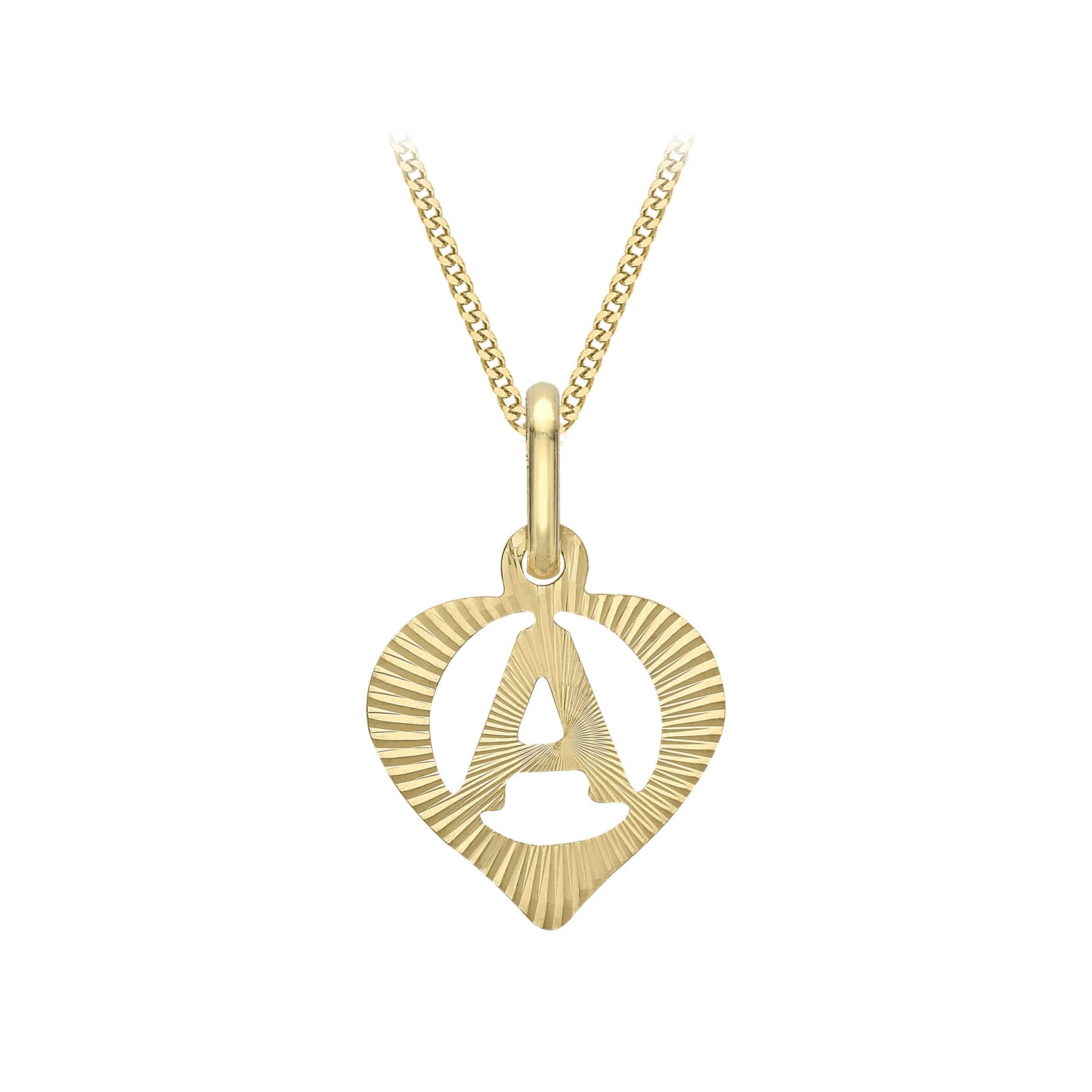 CARISSIMAGold Collar con Colgante Corazón con Inicial 'A' (Corte Diamante) para Mujer - Cadena Grumet en Oro Amarillo 9K (375) - 46 cm